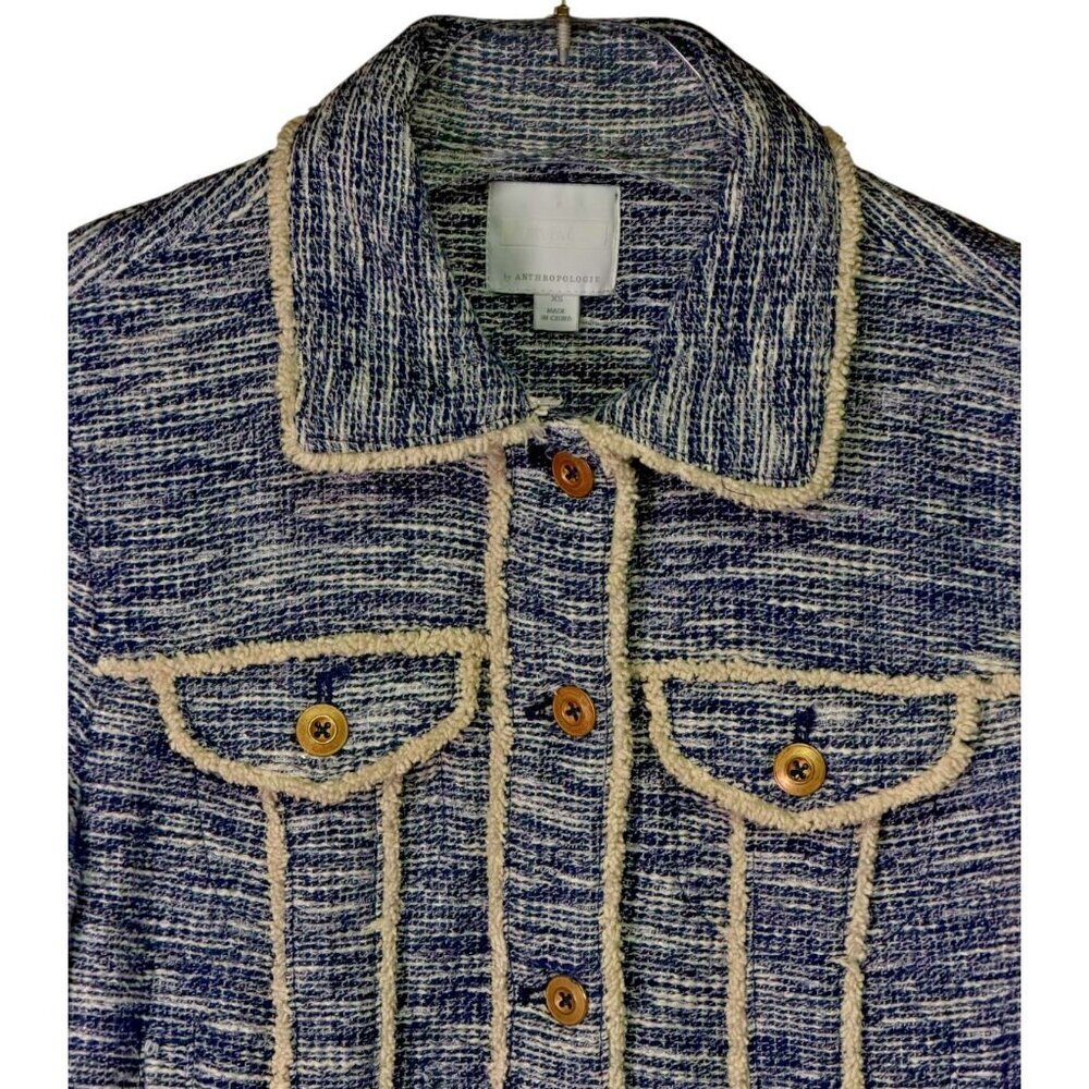Anthropologie Ett:Twa Blue Tweed Trucker Jacket – XS – Textured Trim - Picture 11 of 16